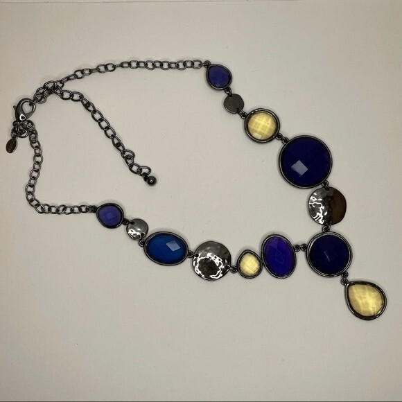 Chico's Necklace Gun Metal Tone with Multi Colored Cabochons - Picture 1 of 10